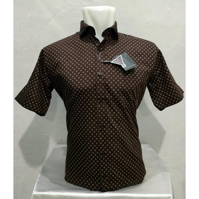 kemeja Boss reguler fit pendek Motif kotak basic