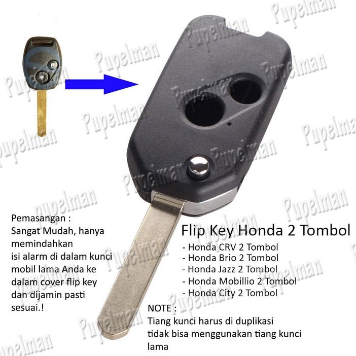 Anak Batang Casing Rumah Kunci Lipat Honda JAZZ CRV BRIO Flip Key Case Remote Remot Pintu Bodi filte