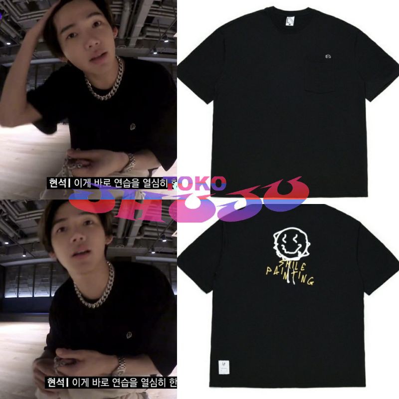 Baju T shirt Treasure Hyunsuk style SMALL SMILE  PAINTING half tshirt