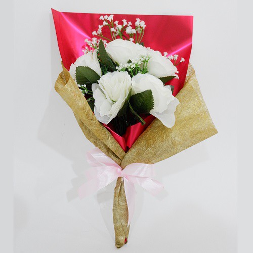 WANFlower Buket Bunga Mawar X5 + Baby Breath * Putih