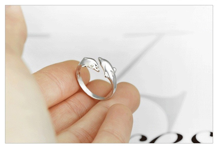 Cincin Perak 925 Asli Cincin untuk Wanita Cincin Dapat Disesuaikan Double Dolphins Fashion Perhiasan Cincin Perak Cincin Wanita