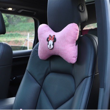 Bantal KAIN LINEN Mickey Minnie Mouse Jok Mobil Kepala Leher Headrest Car Set