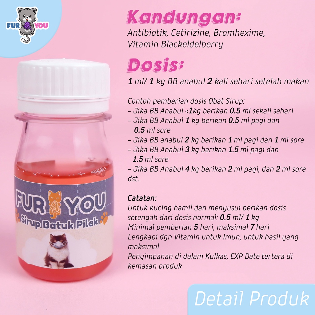 Fur you Sirup Batuk Pilek Anabul Batuk grok Parah disertai Flu Bersin Ingusan Ampuh