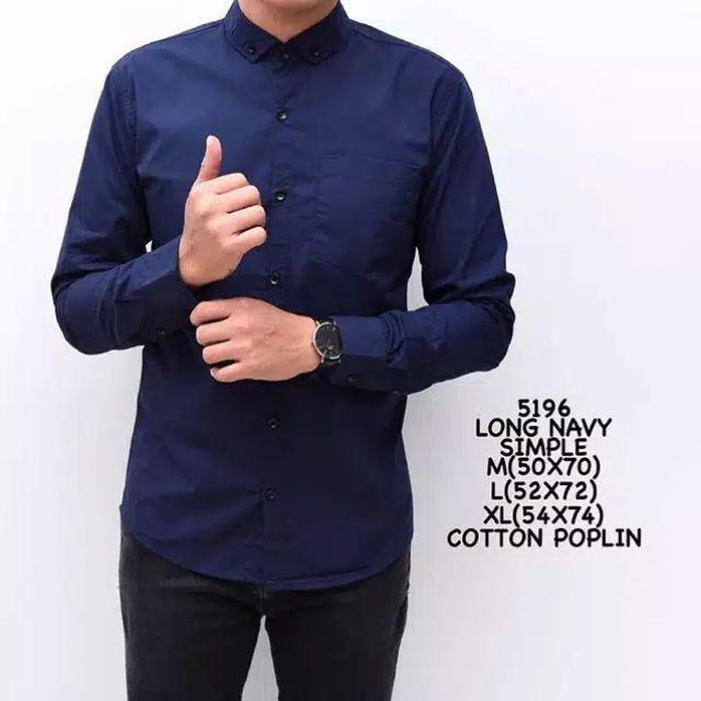 PROMO kemeja pria lengan panjang polos formal casual baju cowok kerja santai-KM panjang navy