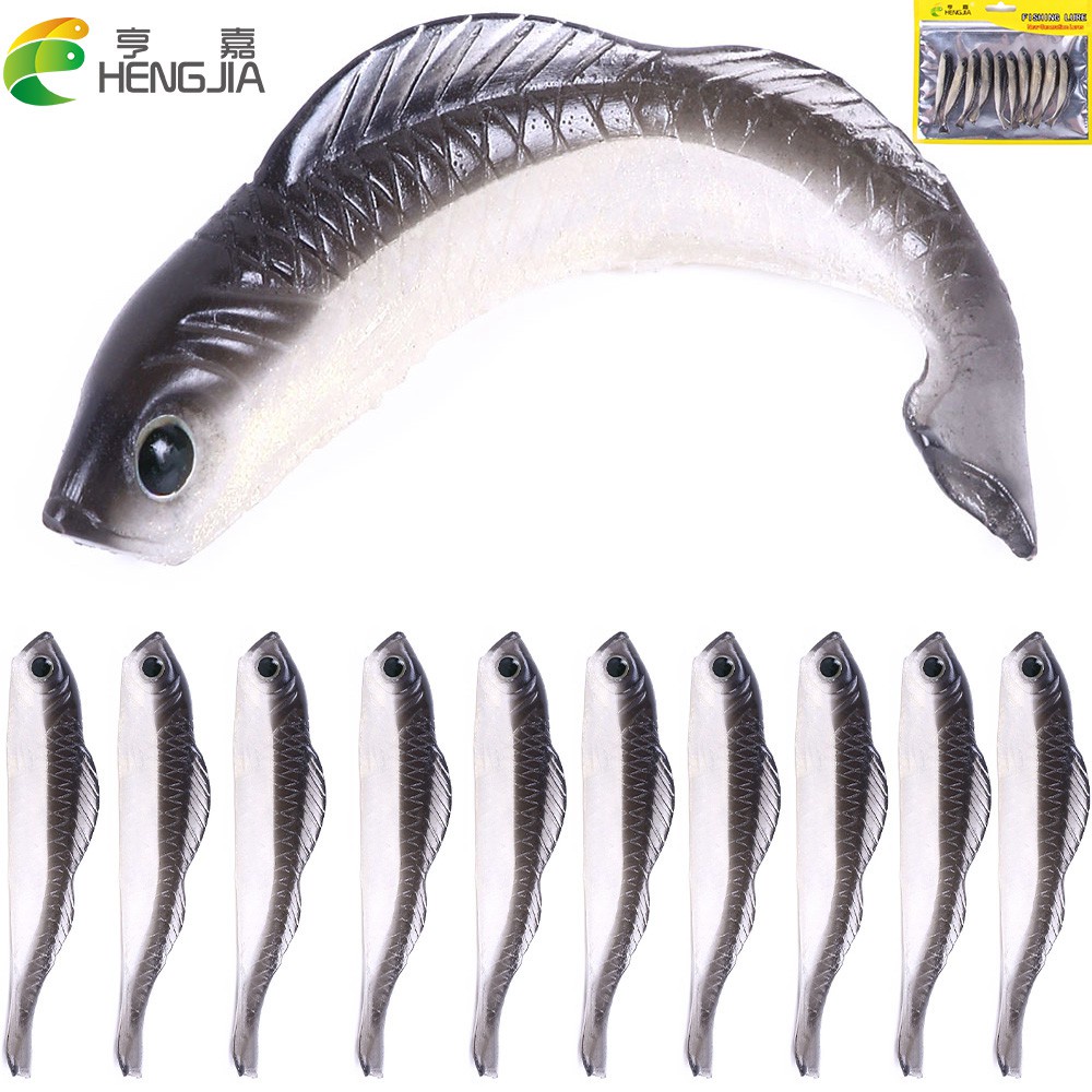 Hengjia 10pcs / Kantong Umpan Pancing Ikan Imitasi Mini Lembut Warna Ganda 6.8cm / 2.7g 10cm / 9g