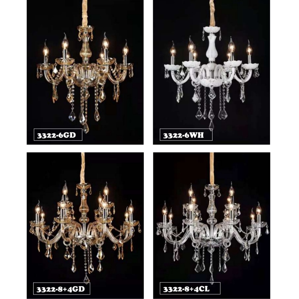 Lampu Gantung Kristal Chandelier Minimalis Hias Lilin Cabang 6