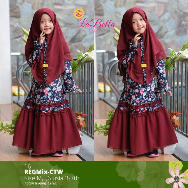 SALE Gamis Anak Labella Maroon 2 6 tahun Busana  Muslim  