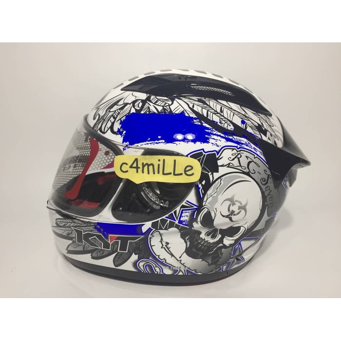 Excelent HELM KYT RC7 RC 7 MOTIF 13 WHITE BLACK BLUE FULL FACE
