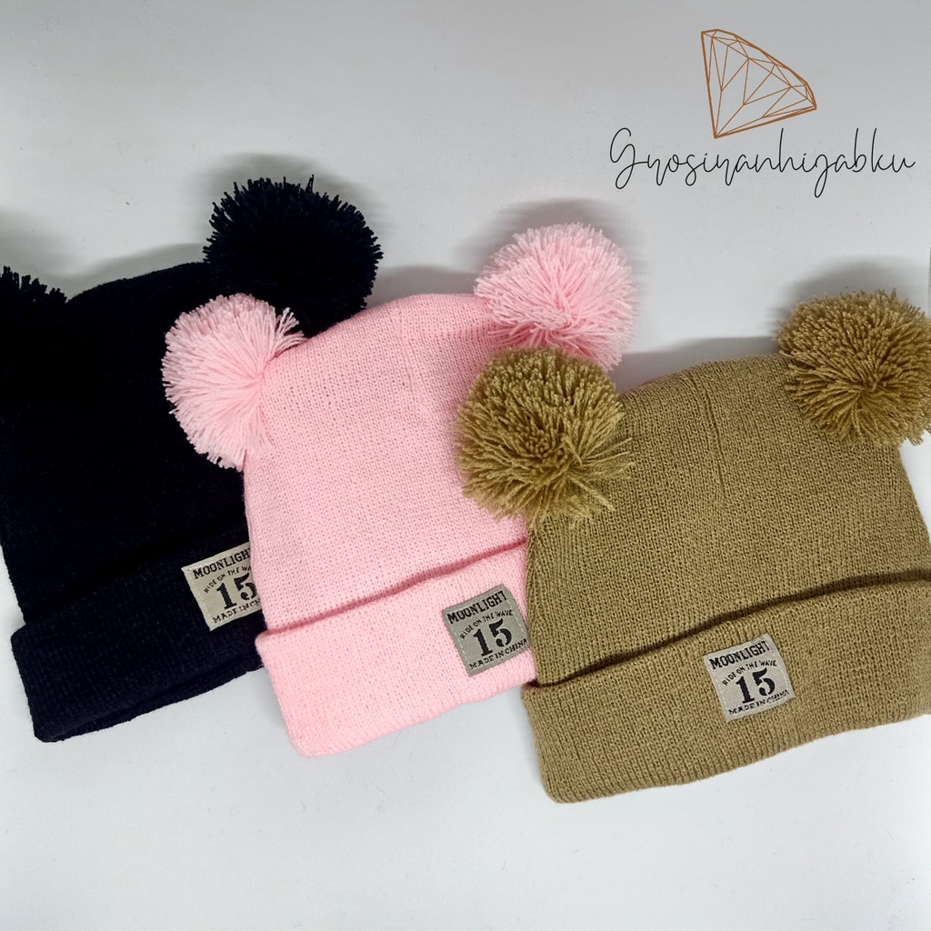 kupluk anak moonlight pompom / kupluk bayi moonlight pompom