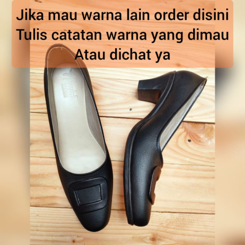 sepatu kulit wanita asli garut model wedges 5cm variasi kokop depan ornamen kubus