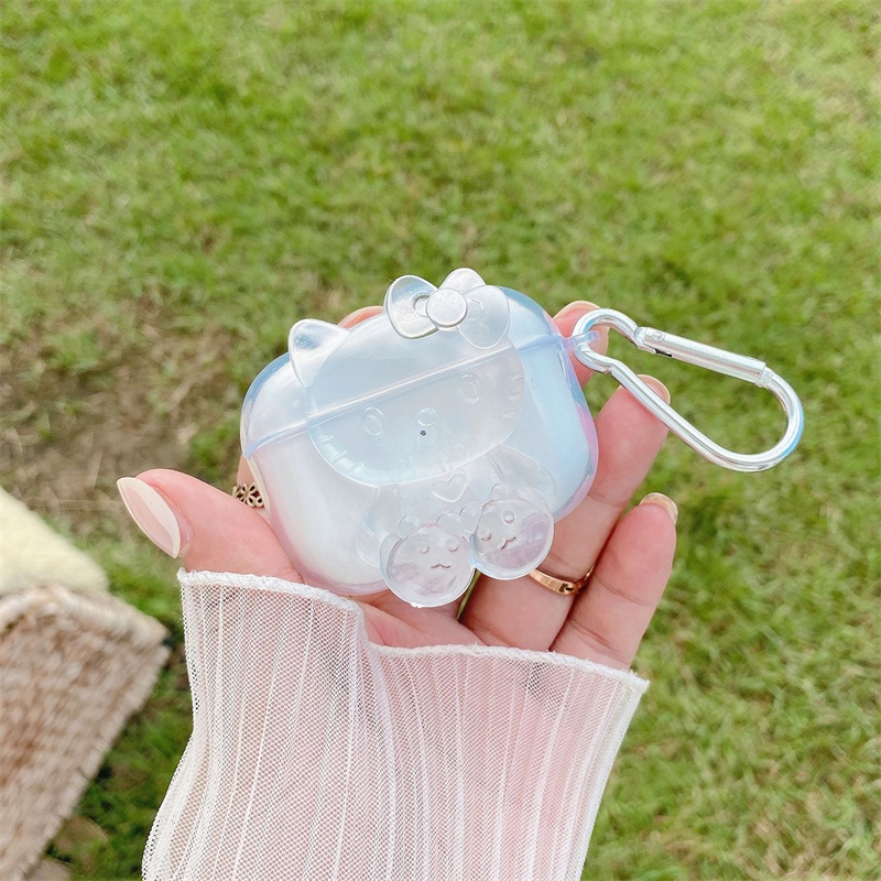 Casing Soft Case TPU Transparan Motif Kartun Beruang / Kucing 3D Untuk Airpods 1 / 2 / 3 PRO3 / 3