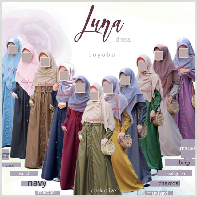 Gamis polos best seller toyobo luna dress by shafeeya