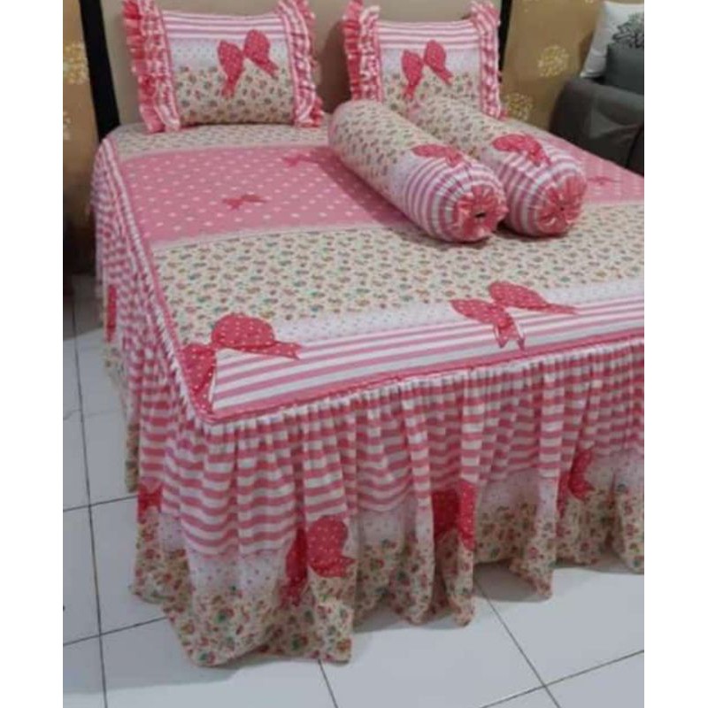 Sprei rumbai pengantin motif Calista bahan katun lokal ukuran 180x200