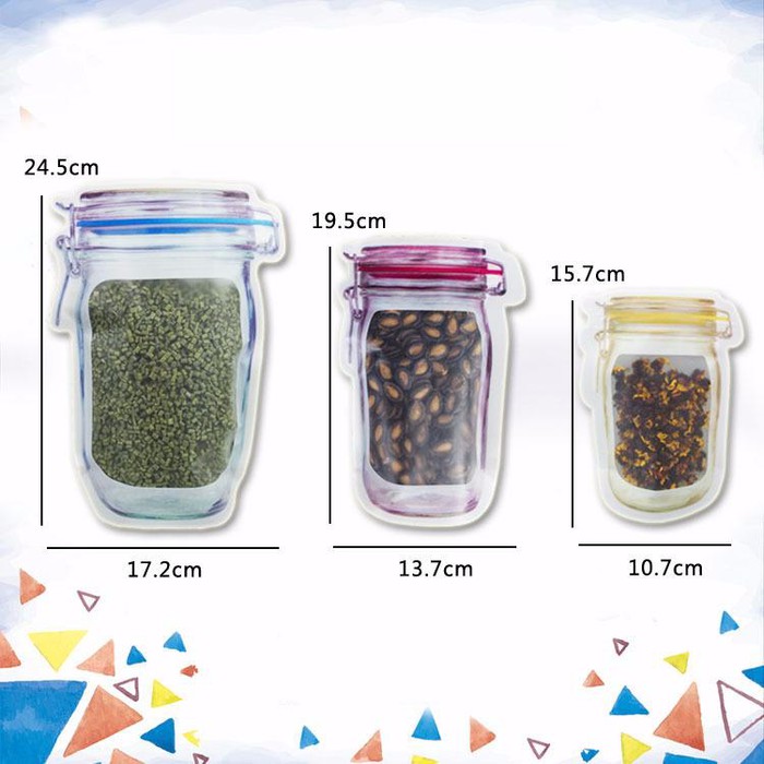 [20gr] LT- BLUE Mason Jar Zipper Bags PE Plastic Airtight Reusable Snack Bags