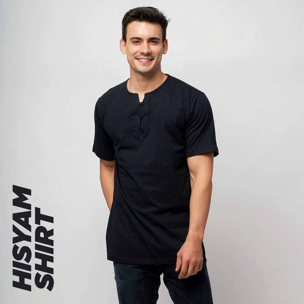Hisyam Shirt Koko Kaos Muslim Black Hitam Bhirama
