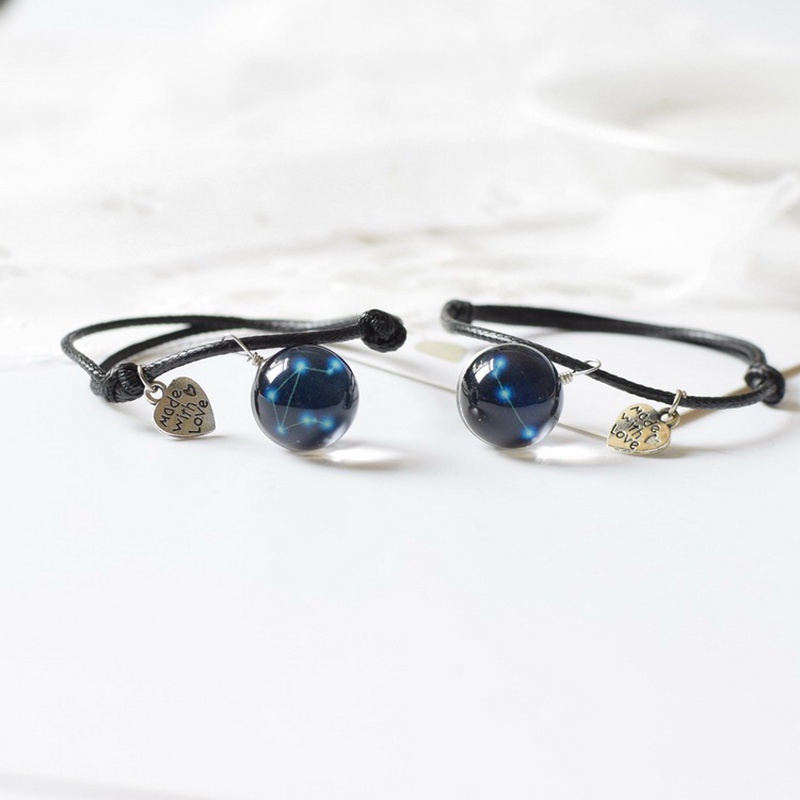 Gelang Tenunan Tangan adjustable Desain 12 Rasi Bintang Dan Tulisan love Untuk Pria Dan Wanita