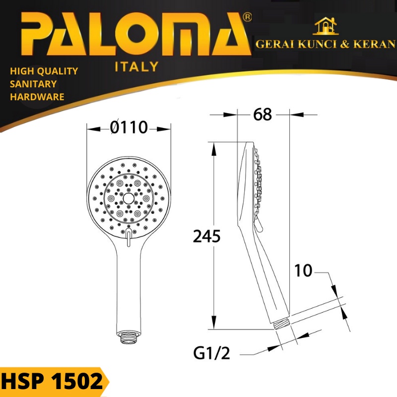 PALOMA HSP 1502 Hand Shower Mandi Handshower Head Kepala Sower ABS