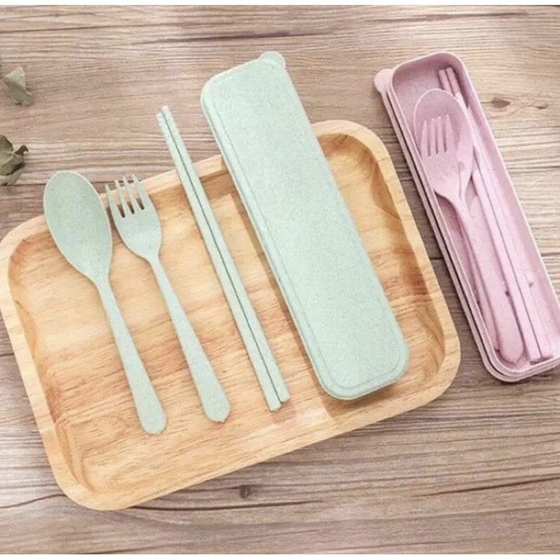 1 Set sendok makan 3 in 1 / sendok / garpu / sumpit / set alat makan / sendok makan traveler / bekal