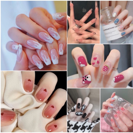 Kuku Palsu 24pcs/Set Fake Nails Fashion Acrylic short design Nail Art Free Lem Cair 2gr / Kuku Palsu