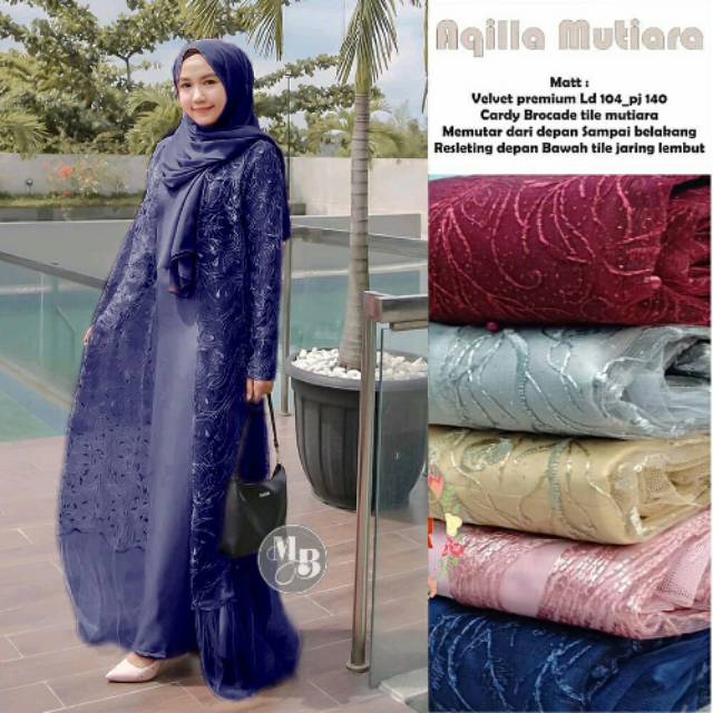 AQILLA MUTIARA DRESS TILLE BROKAT PREMIUM PESTA PARTY DRESS MEWAH GLAMOUR PINK NAVY CREAM/krem latte