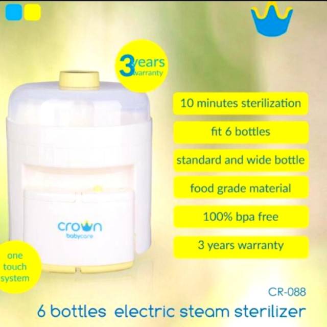 Crown Electric Steam Sterilizer -6 Bottles/ steril murah / steam botol anak / pengukus botol susu