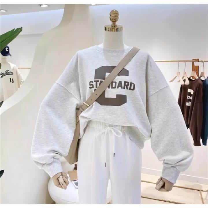 C STANDARD SWEATER OBLONG CREWNECK WANITA BAHAN FLECEE