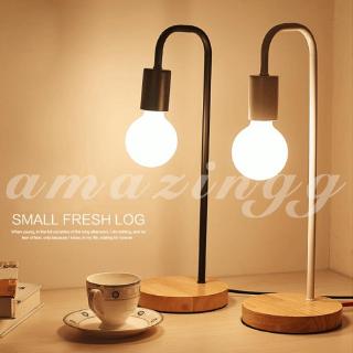 Lampu Meja  Simple  Dengan Base Kayu Plug Us Untuk  Kamar  