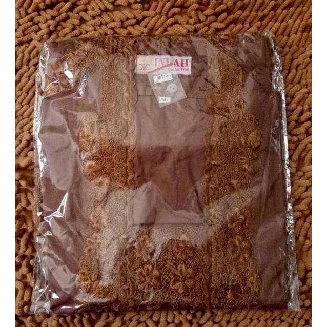 Kebaya Modern Kutubaru Bordir Bali Jumbo Big Size 3L Brown Cokelat