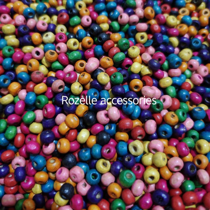 25GR MANIK MOTE KAYU BULAT WARNA MIX 6MM | BAHAN KERAJINAN CRAFT