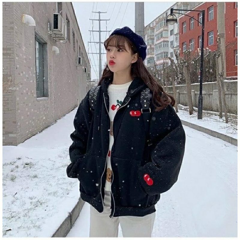 S - XXXXXL(6XL) ZIP Hoodie CERI FRUIT BIGSIZE Jaket Sleting Cute Cherry Harajuku OVERSIZE Pria Wanita 5XL 4XL 3XL 2XL XL L M Jaketin aja