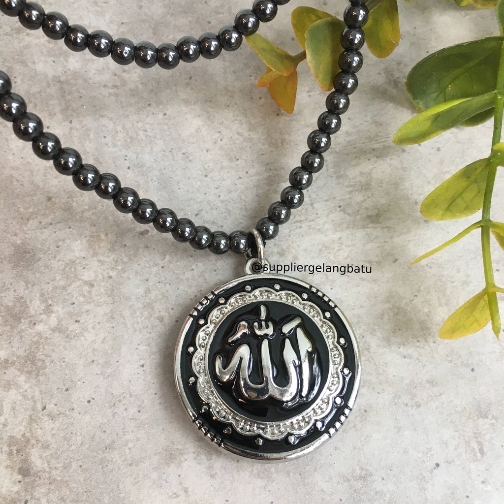 bandul lafaz allah silver giok merah bahan kalung muslim premium 3cm