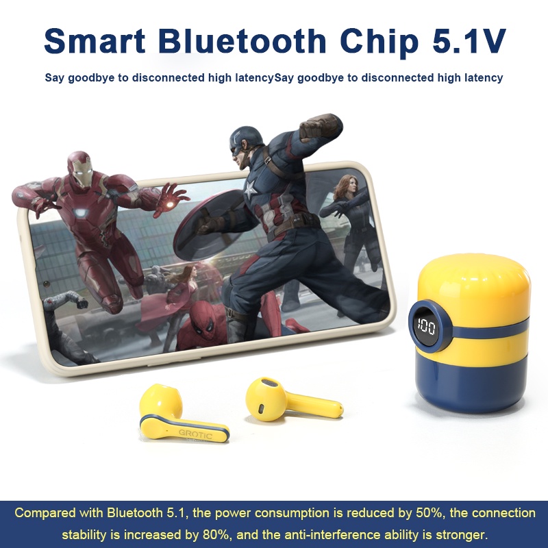 GROTIC Mi22 Headset Bluetooth Earphone TWS Karakter Earbuds True Wireless Stereo Touch Sensor LED Display-3