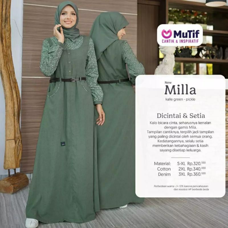 Gamis Remaja dewasa Mutif Milla Kalle Green by Mutif asli