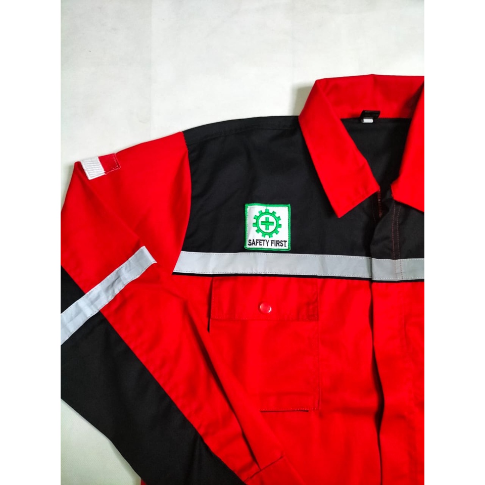 Kemeja Safety Baju Proyek | Wearpack Atasan Merah - Hitam