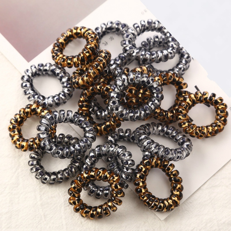 10pcs Ikat Rambut Elastis Bentuk Spiral Motif Leopard Untuk Wanita
