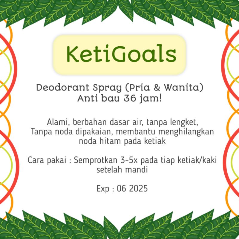 KetiGoals Deodorant Spray 60/100ml Keti Goals obat ketiak