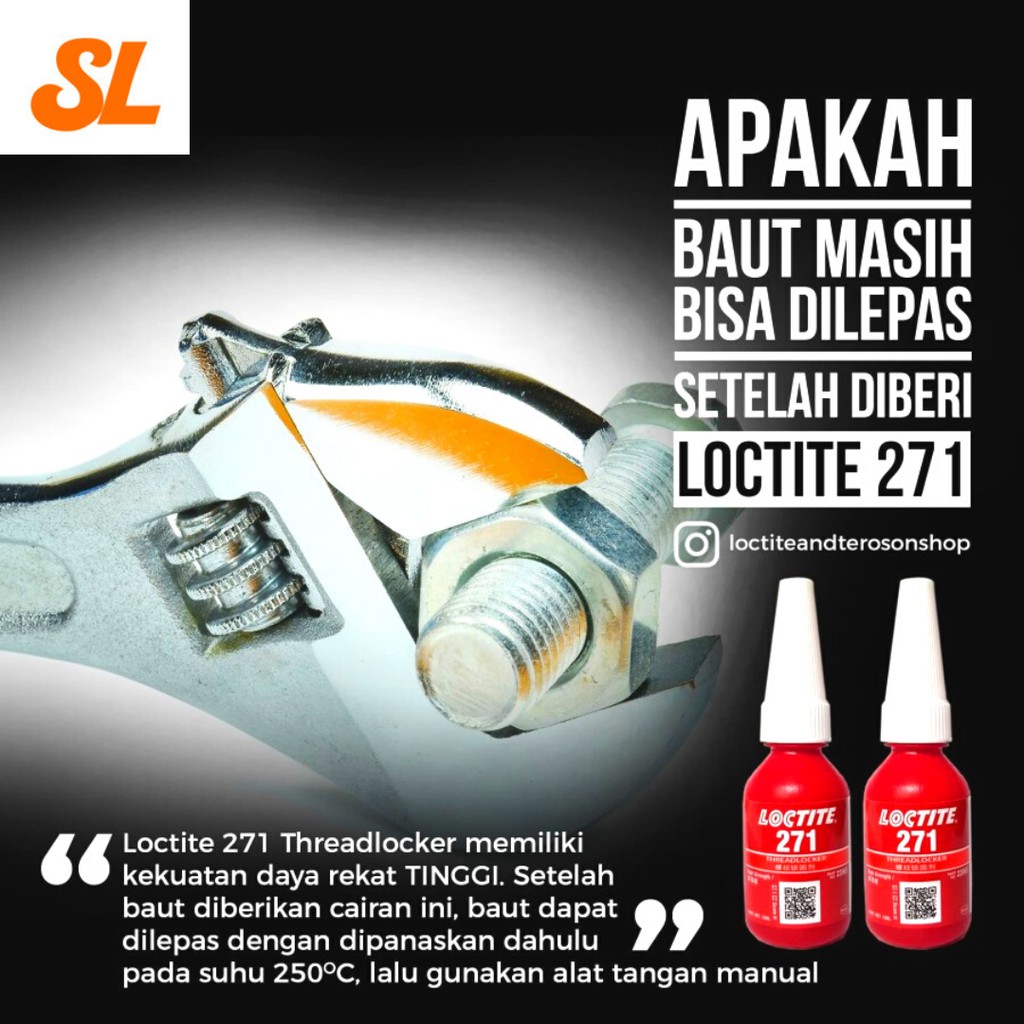 Lem Baut Loctite 271 Threadlocker 10ml Cegah Baut Kendur dan Berkarat