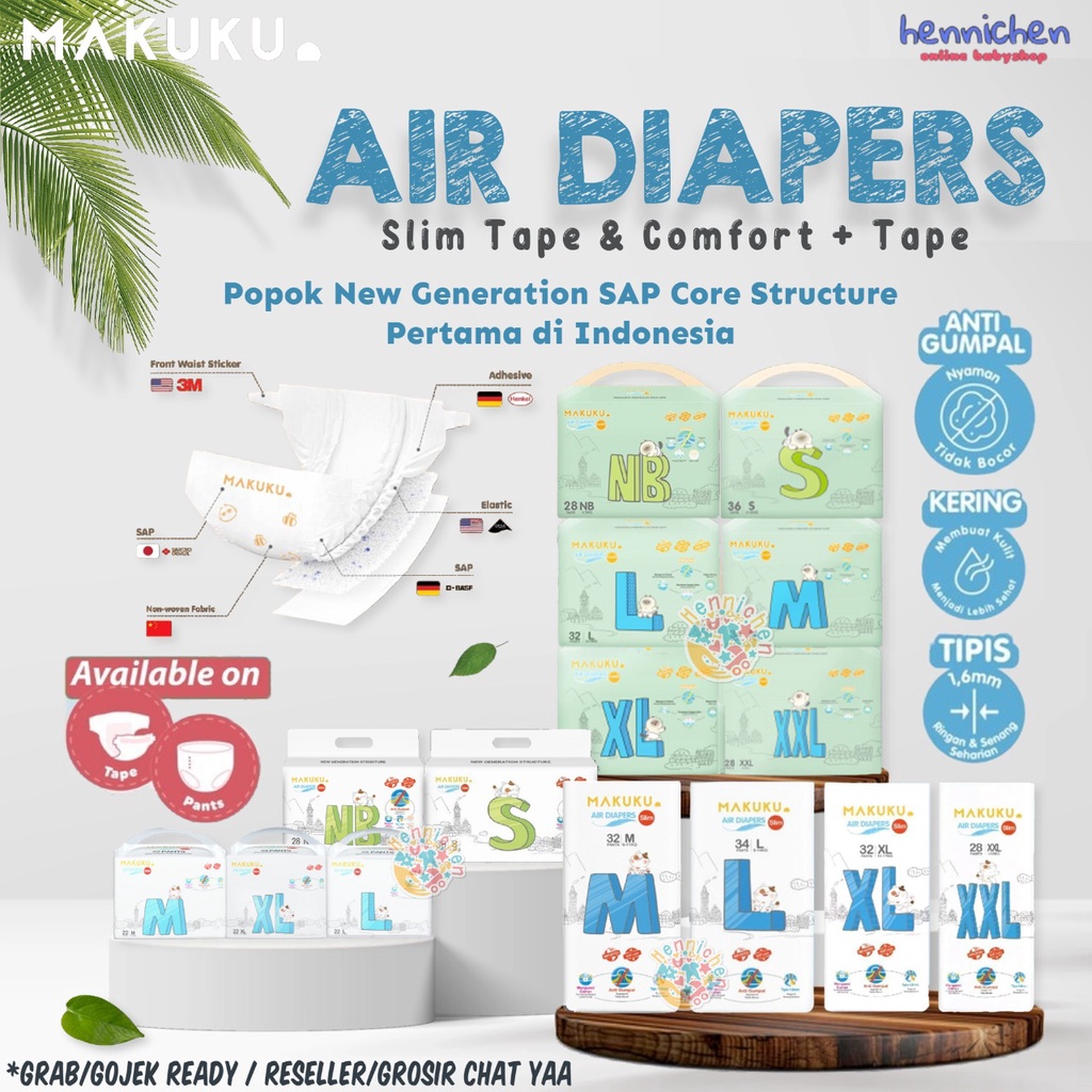 PROMO HABISIN STOK GOJEK / GRAB MAKUKU DIAPERS SLIM COMFORT POPOK CELANA BAYI SIZE NB S M L XL XXL Popok sekali pakai Bayi Pant  SLIM TAPE / SLIM PANTS /