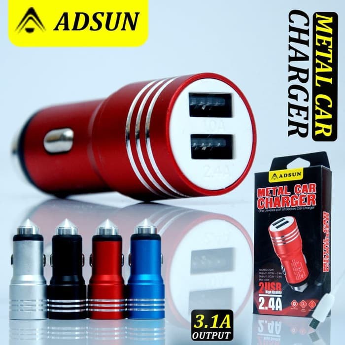 SAVER MOBIL ADSUN/SP 202 METAL CAR CHARGER 2.4A DUAL USB + CABLE