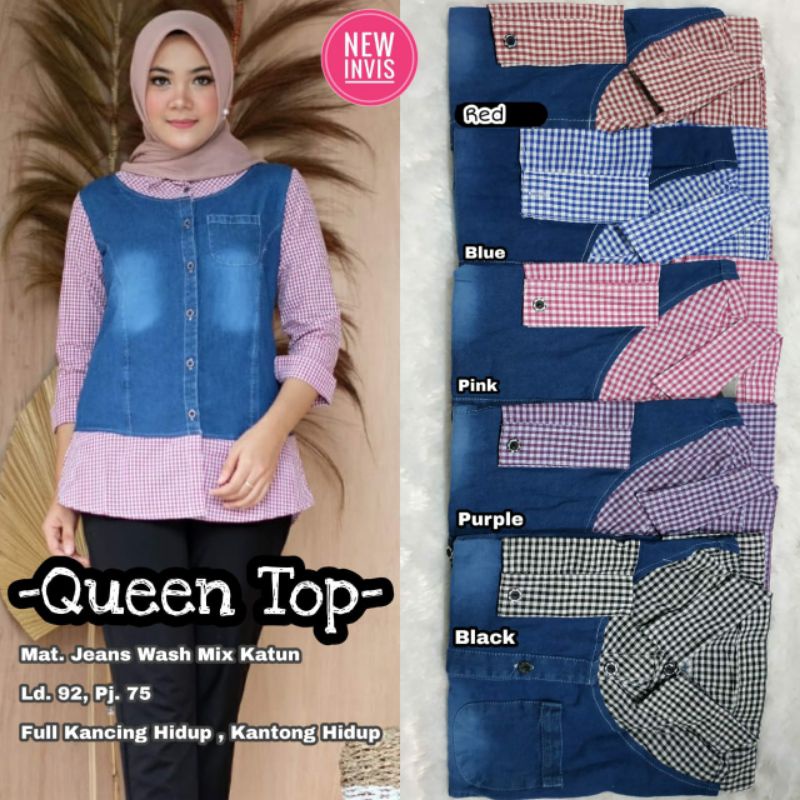 Atasan Wanita Queen Top jeans wash mix katun