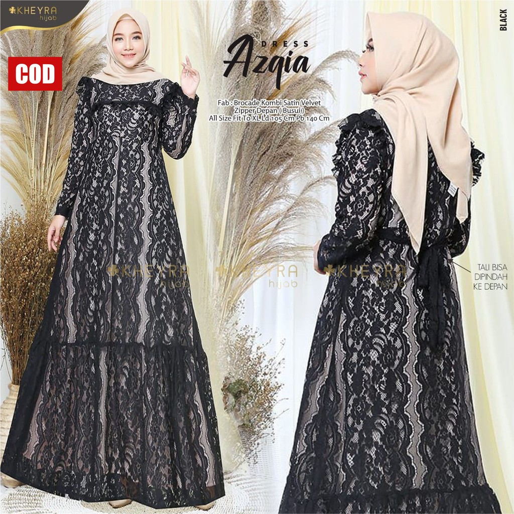 AZQIA DRESS Gamis Maxi Brocade Kombi Satin Velvet Busui / Gamis Brukat / Gamis Brokat Mewah Terbaru