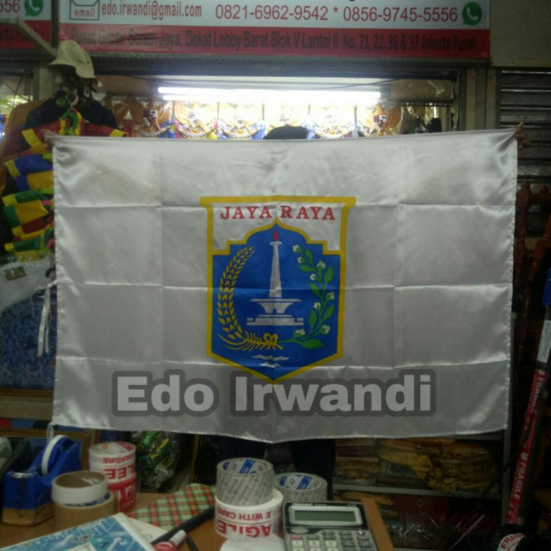 

Bendera Jaya Raya Bendera Logo DKI Jakarta Ukuran 90 cm x 135 cm Bahan Satin SablonReady Stock