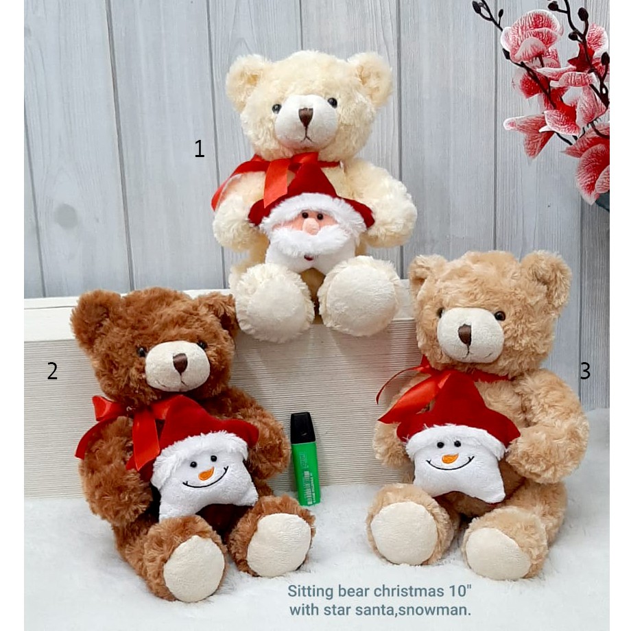 boneka teddy bear 25cm natal merry chrismast snowman santa souvenir snowman santa reindeer