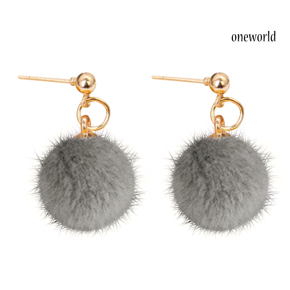 OW@ Fashion Women Winter Jewelry Pom Pom Ball Drop Pendant Charm Stud Earrings Gift