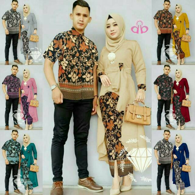 Kebaya Couple Batik Harum Setelan Wanita Balotelli Polos Kombi Batik Couple Pesta Couple Suami Istri