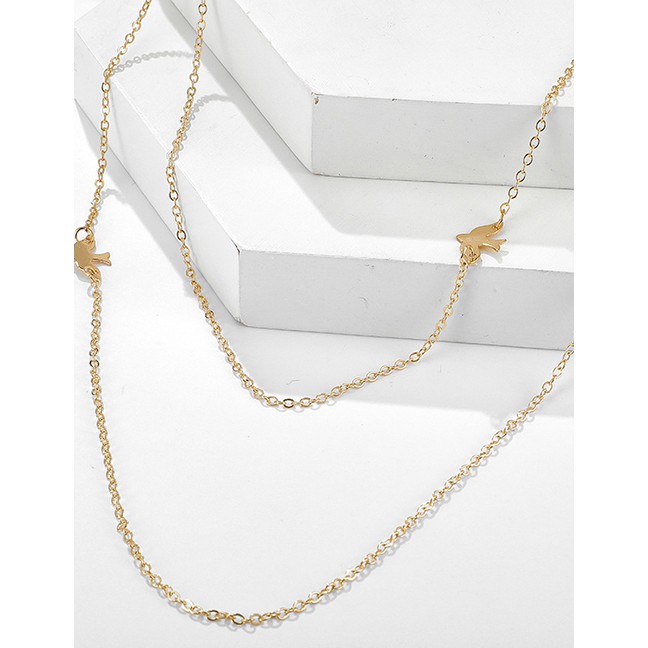 LRC Kalung Fashion Golden Peace Dove Alloy Double K51443