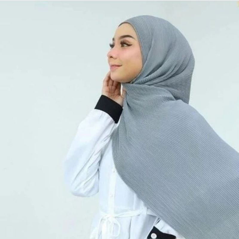 Hijab Pashmina Plisket Shawl/Pashmina Plisket Ceruty Babydool-Abu tua