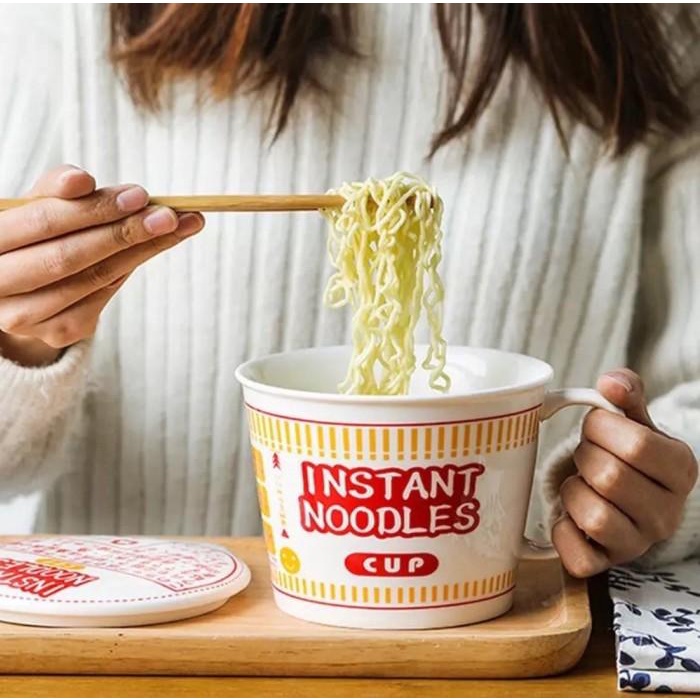Mangkuk | Ceramic Instant Noodle Bowl + Lid Mangkok Indomie Keramik + Tutup Unik