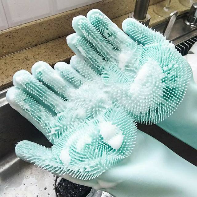 Sarung Tangan Silikon Karet Cuci Piring Scrubber Dapur