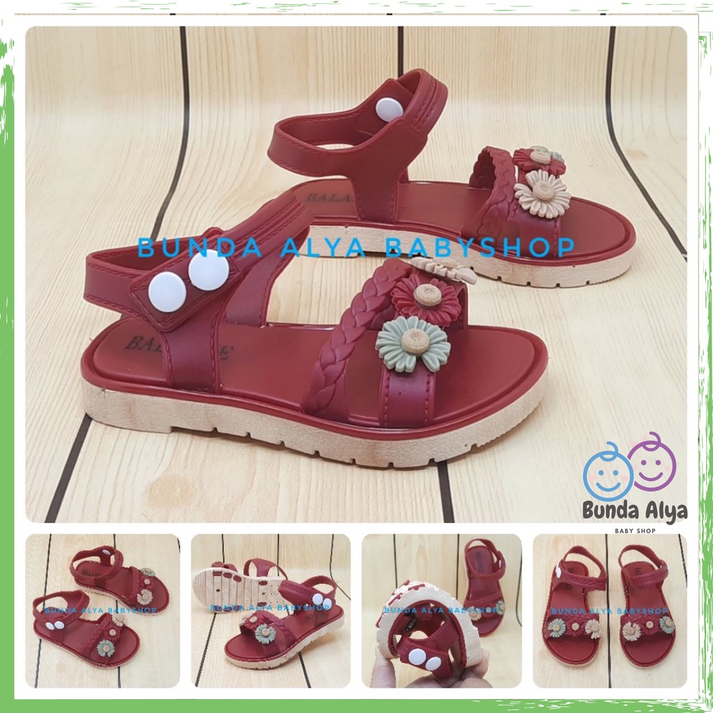 Sendal Anak Perempuan IMPORT Usia 3 Sampai 7 Tahun MARUN Model Tali Sepatu Sandal Anak Cewek Motif Bunga Lucu Kekinian Anti Slip Size 24 Sampai 35